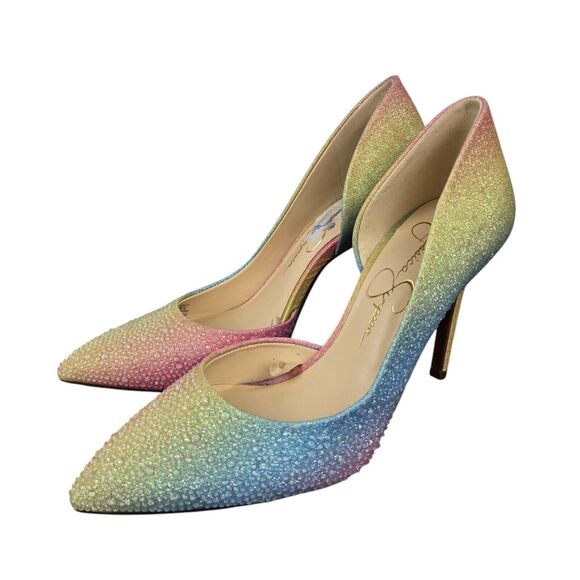 Jessica Simpson Pazula Sz 6 M Crystal Pastel Rainbow Ombre D’orsay Heels - Picture 1 of 15